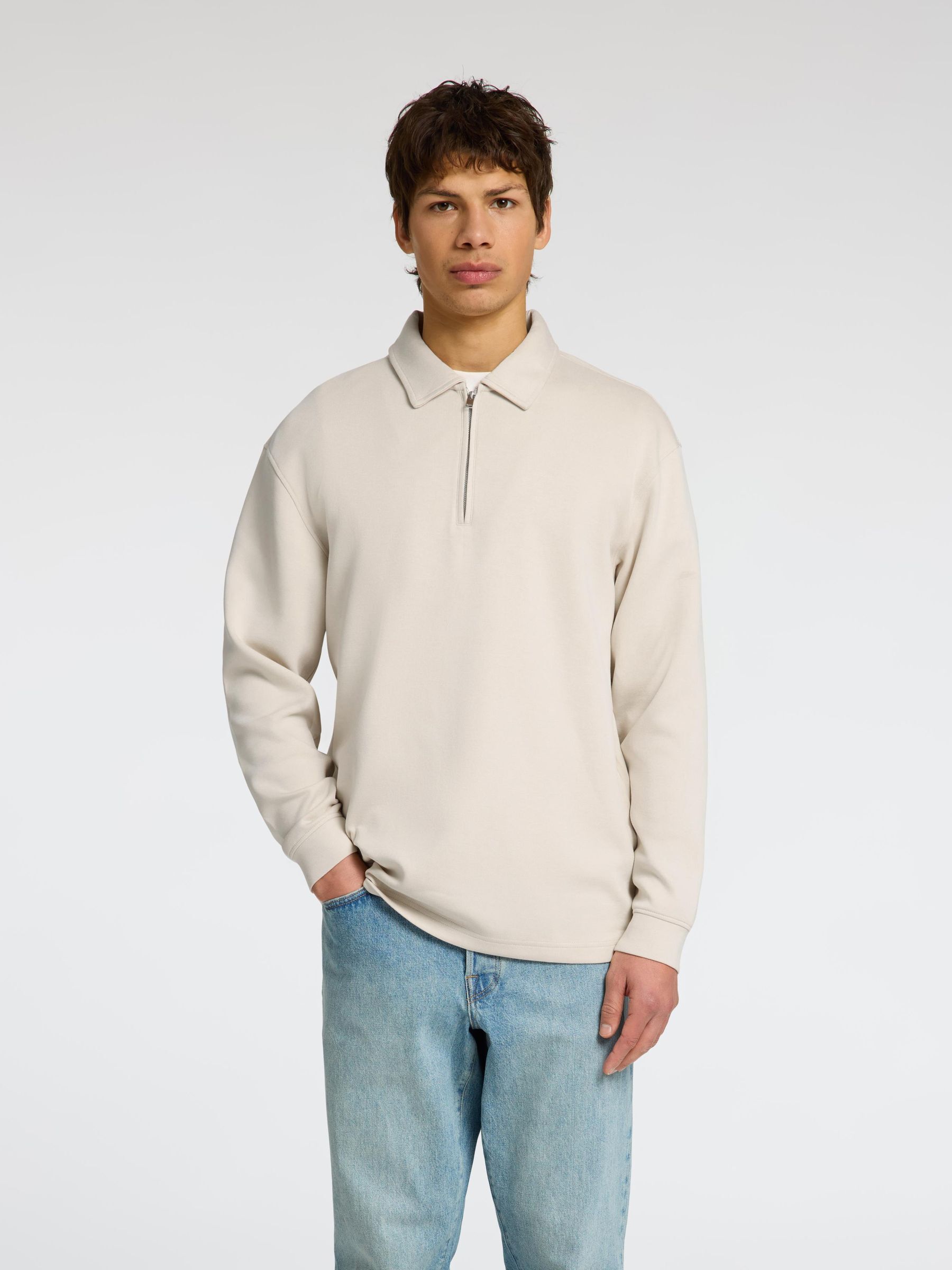 VISCOSE BLEND HALF ZIP SWEATSHIRT | Grey | SELECTED HOMME®
