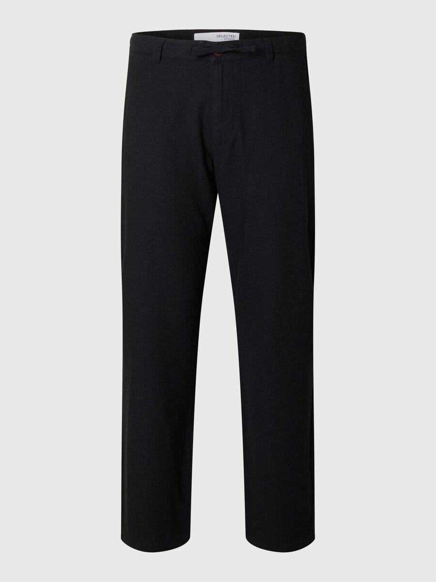 Selected STRAIGHT FIT LINEN BLEND TROUSERS, Black, highres - 16094368_Black_001.jpg