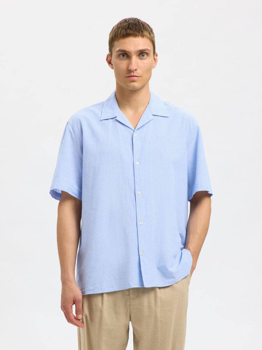 Selected LINEN BLEND SHORT SLEEVED SHIRT, Cashmere Blue, highres - 16092978_CashmereBlue_1175225_003.jpg