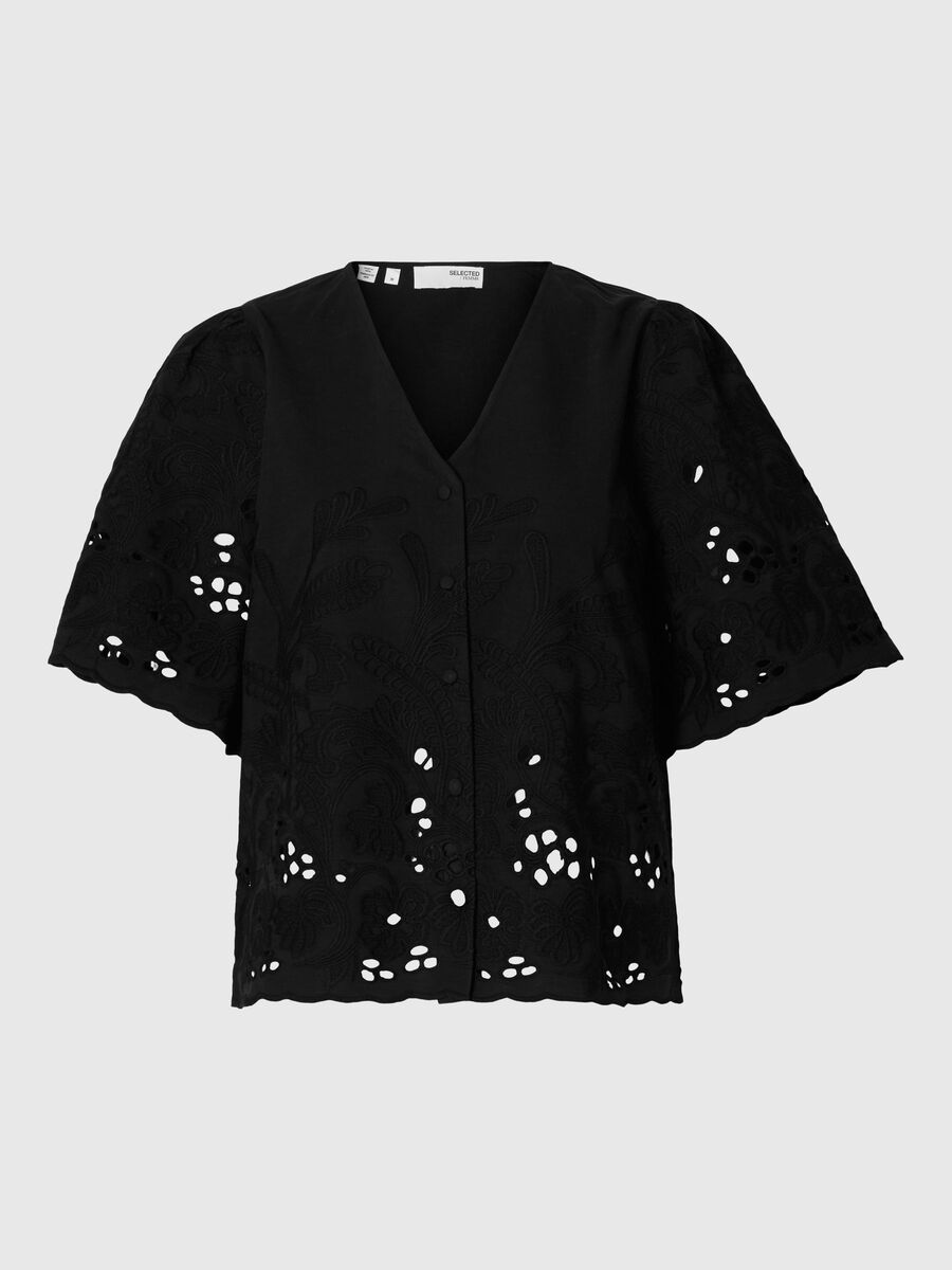 Selected EMBROIDERED SHORT SLEEVED SHIRT, Black, highres - 16096441_Black_001.jpg