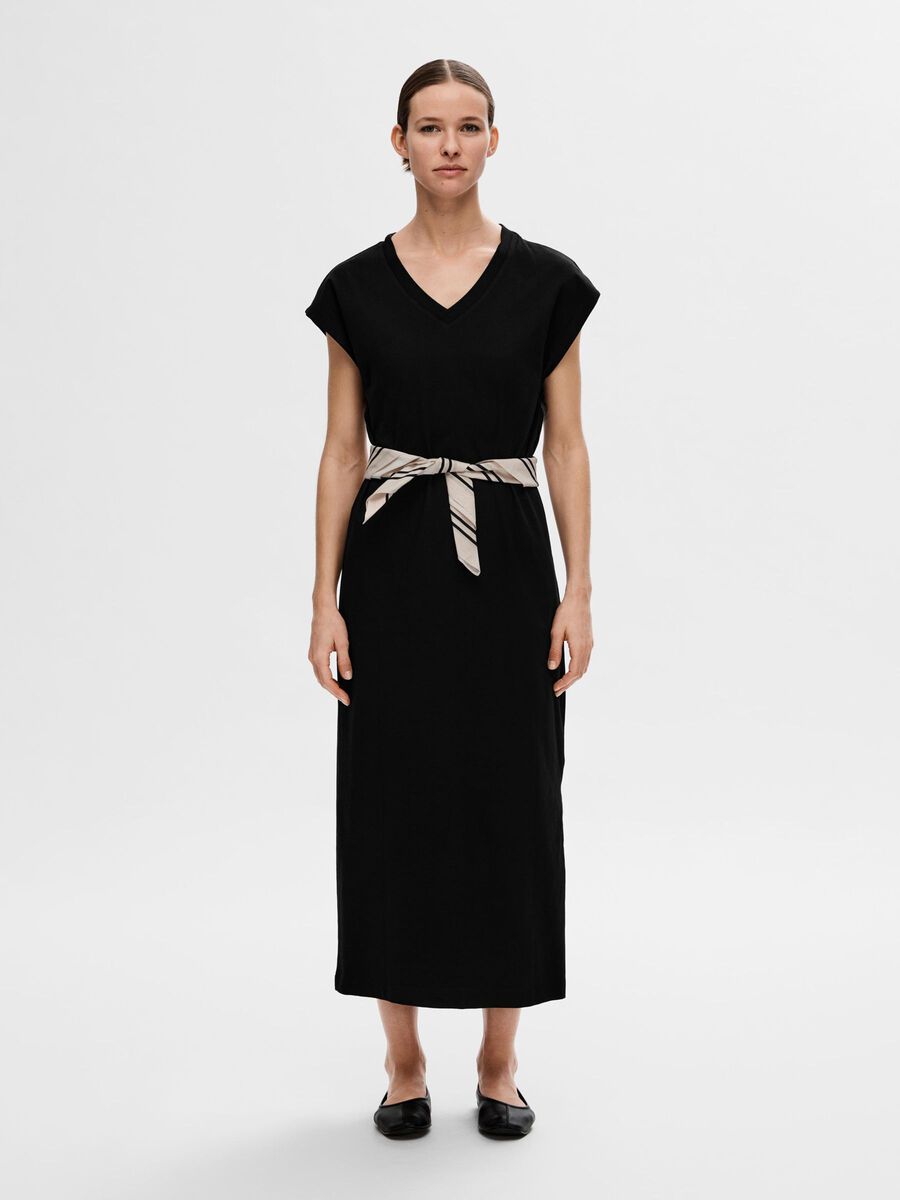 Selected CAP SLEEVE ROBE MI-LONGUE, Black, highres - 16089879_Black_005.jpg