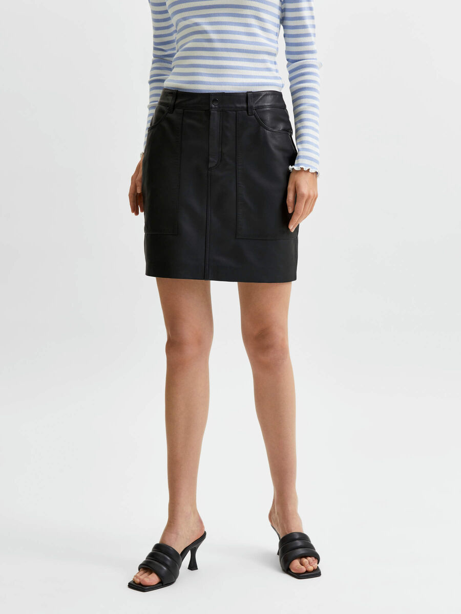 Selected CUIR MINI-JUPE, Black, highres - 16080962_Black_003.jpg