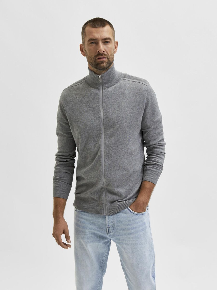 Selected DISEÑO CON CREMALLERA CÁRDIGAN, Medium Grey Melange, highres - 16074688_MediumGreyMelange_003.jpg