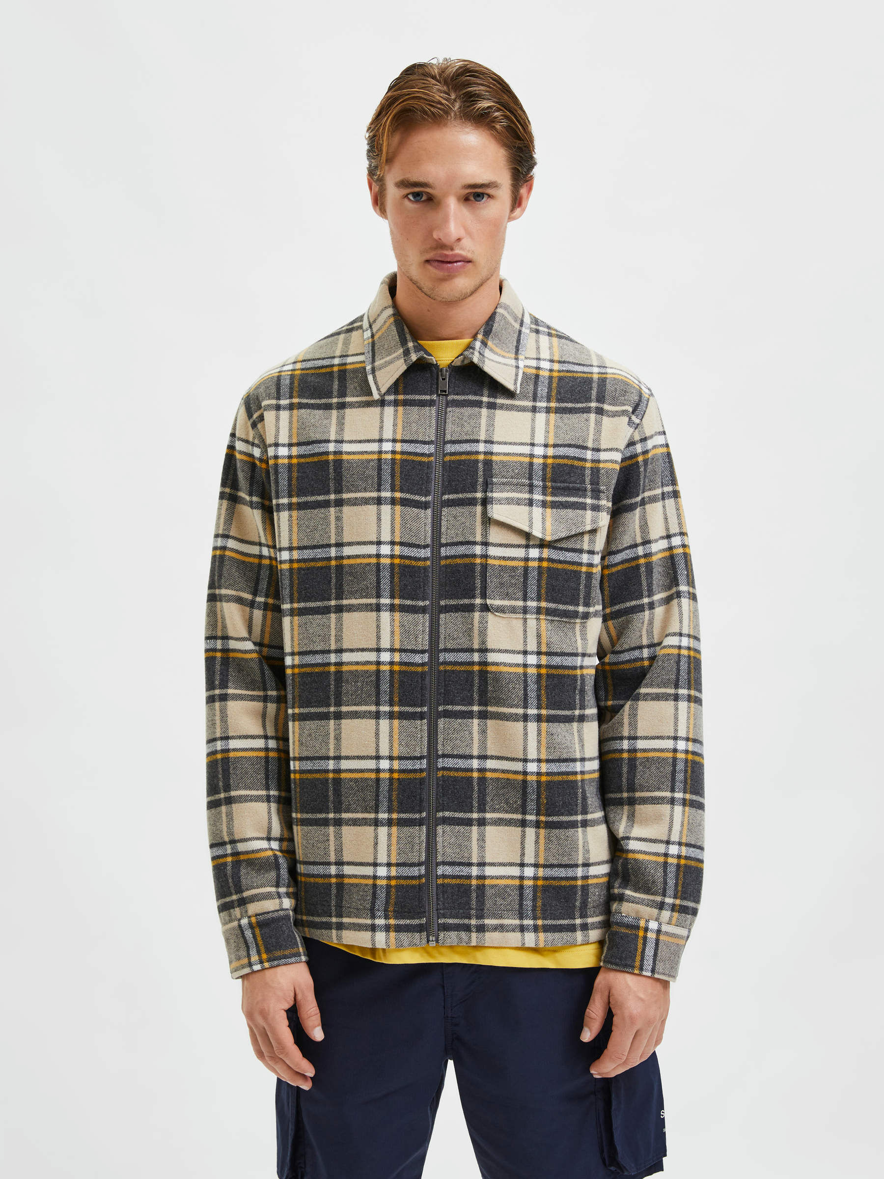 Beige checked overshirt Clearance