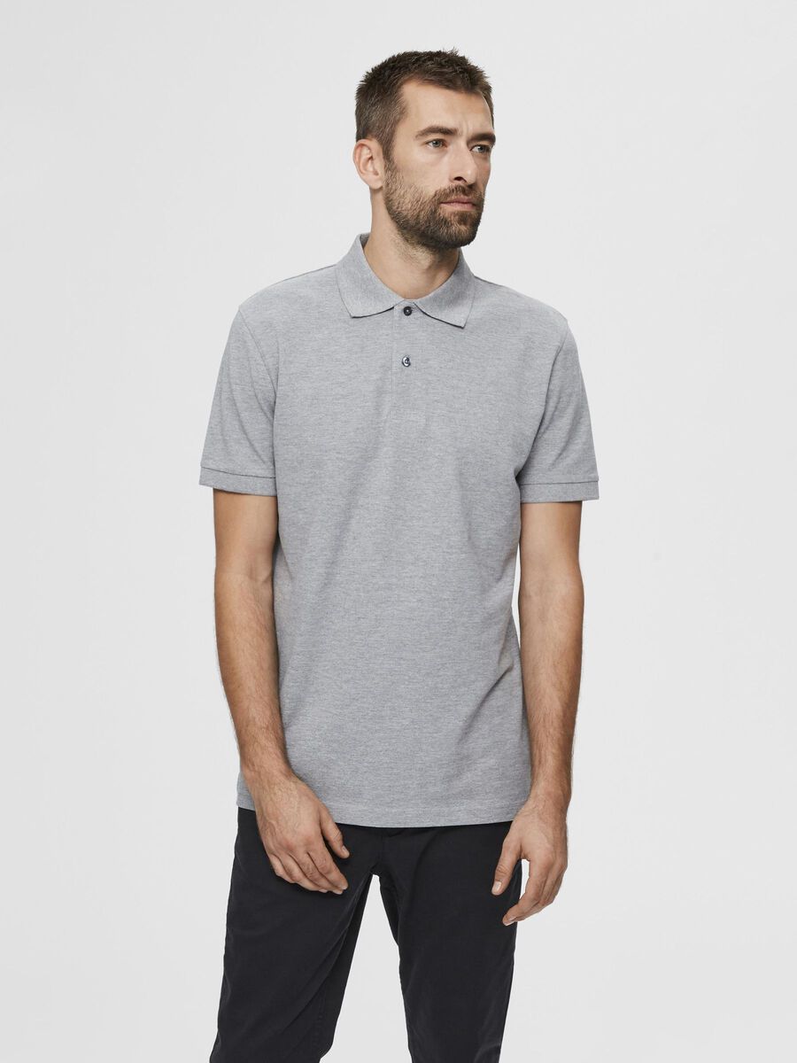 Selected KLASSISCHES POLO SHIRT, Medium Grey Melange, highres - 16077364_MediumGreyMelange_003.jpg