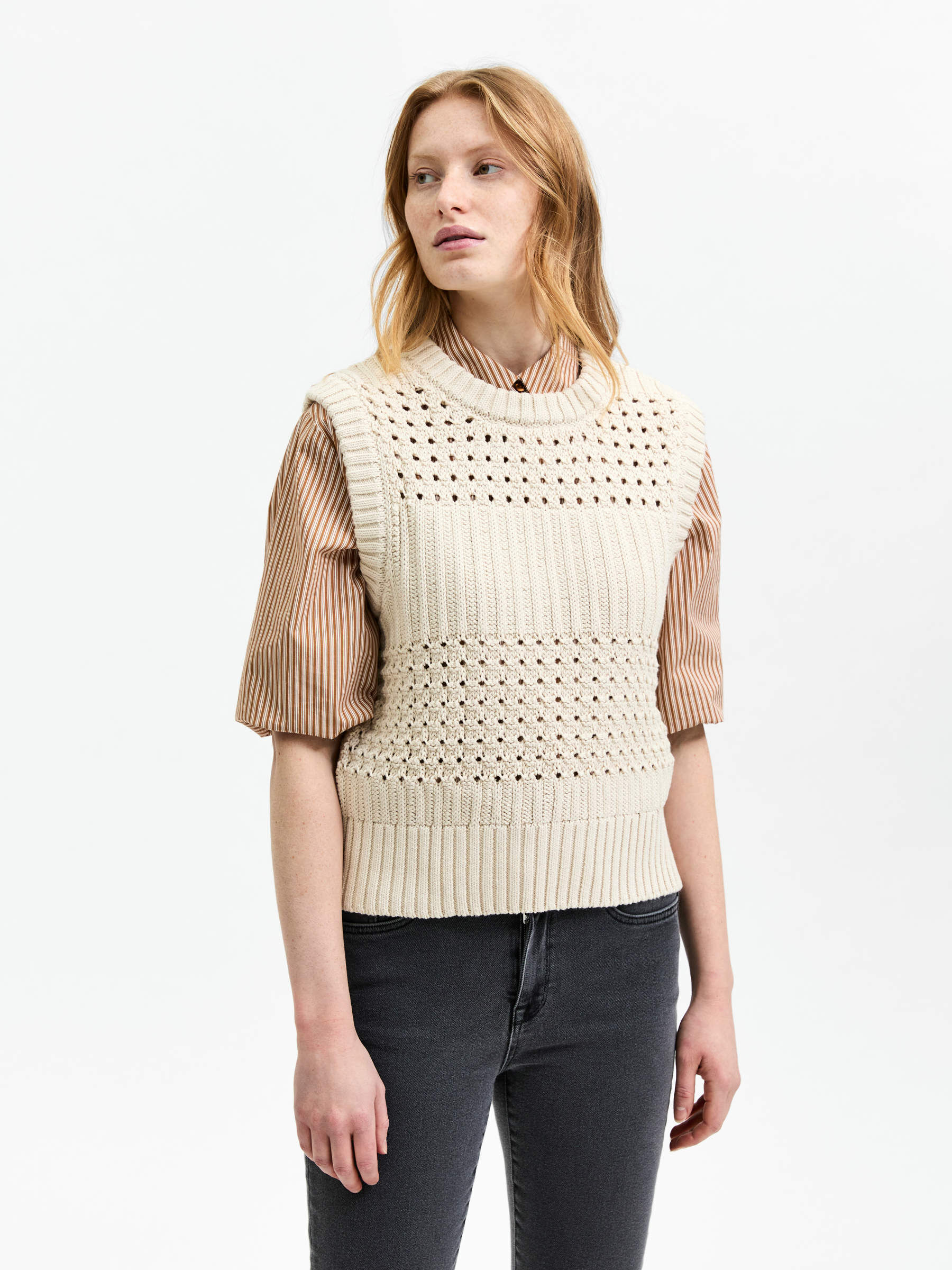 Beige CHUNKY KNITTED VEST | Selected®