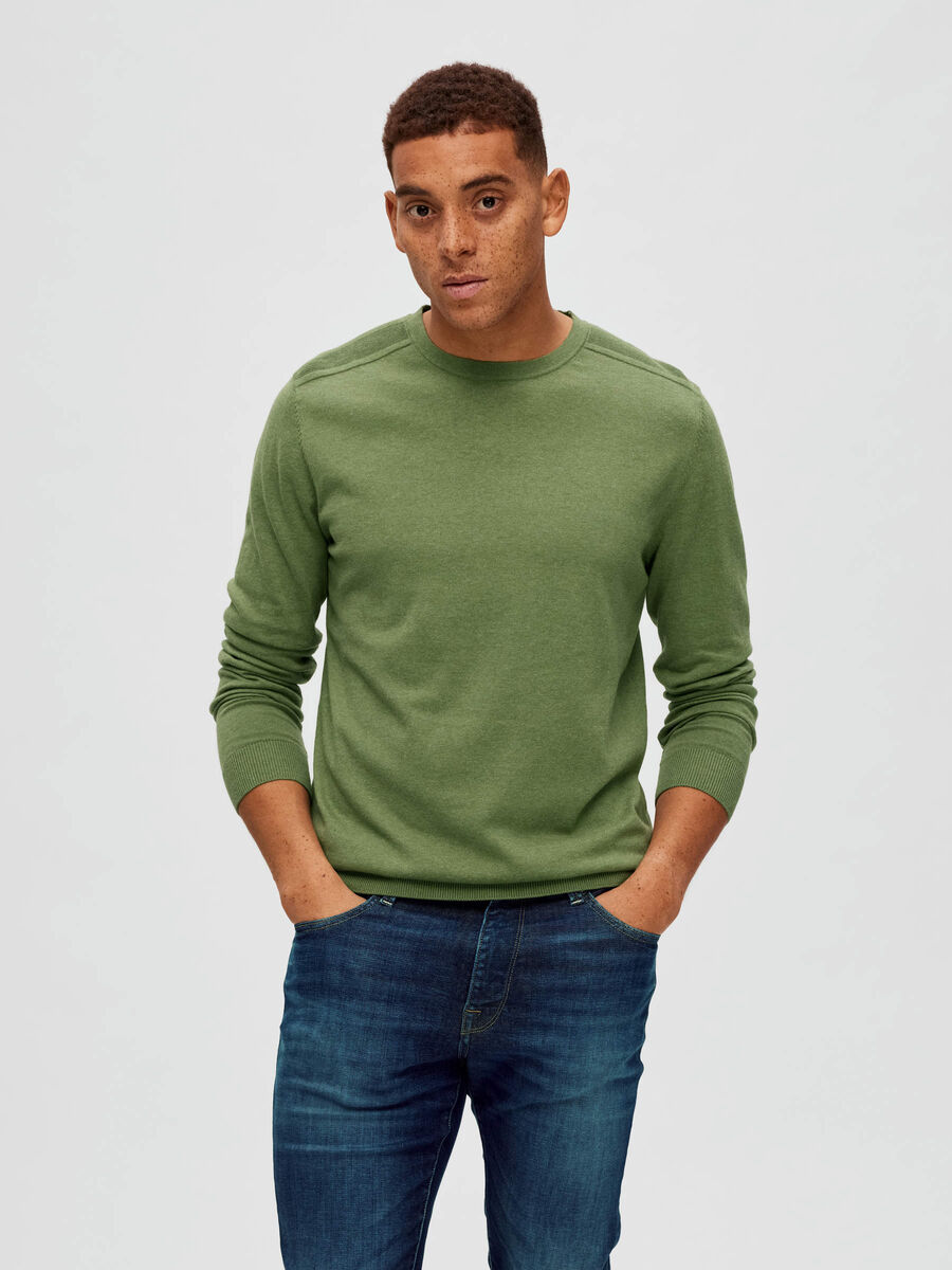 Selected LONG-SLEEVED KNITTED JUMPER, Vineyard Green, highres - 16074682_VineyardGreen_778122_003.jpg