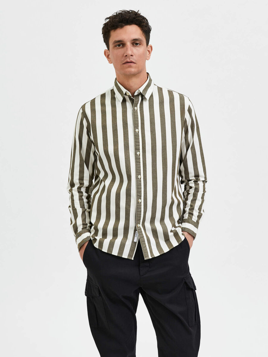 Selected STRIPED LONG SLEEVED SHIRT, Dark Olive, highres - 16085801_DarkOlive_952919_003.jpg