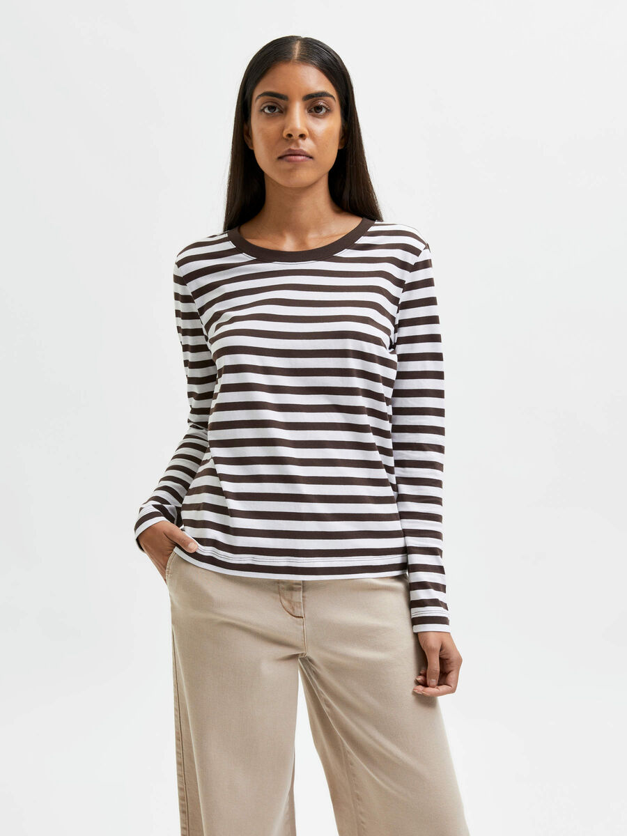 Selected STRIPETE LANGERMET T-SKJORTE, Coffee Bean, highres - 16065930_CoffeeBean_663046_003.jpg