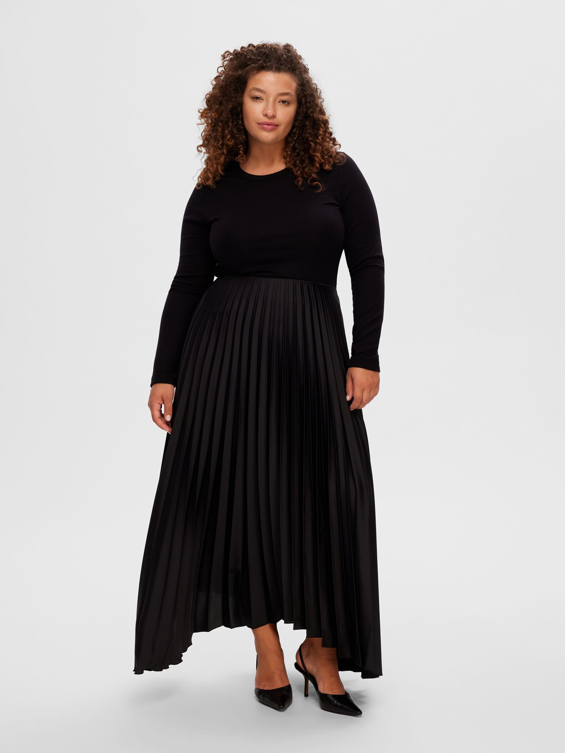 Black pleated midi cheap skirt plus size