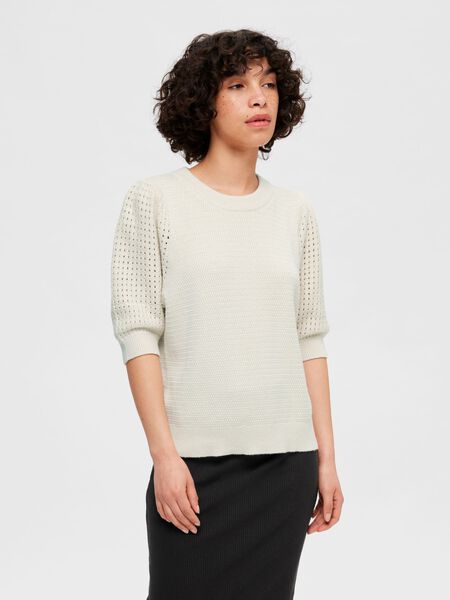 Selected SHORT-SLEEVED KNITTED TOP, Birch, highres - 16089627_Birch_003.jpg