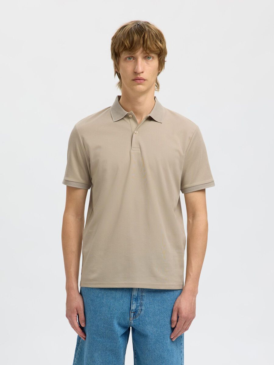 Selected SHORT SLEEVED POLO SHIRT, Oatmeal, highres - 16099994_Oatmeal_003.jpg