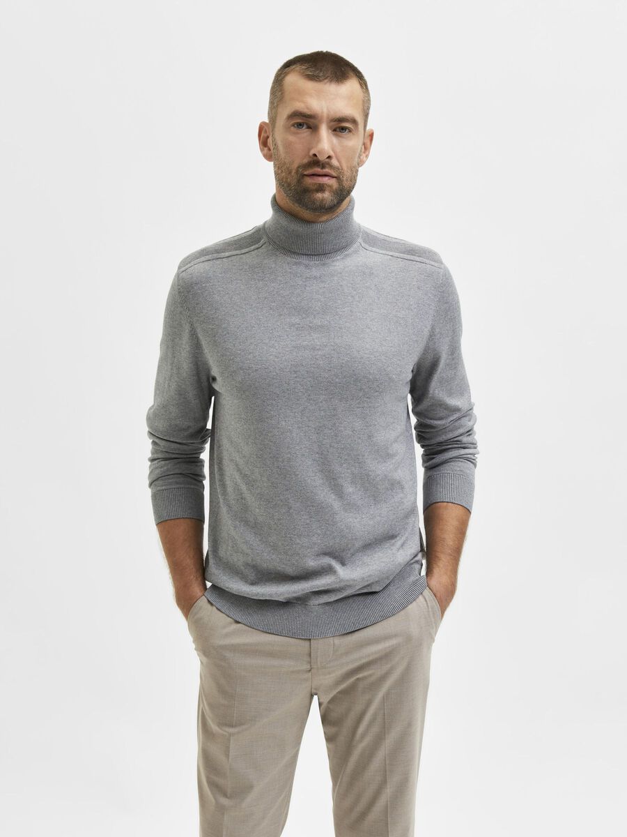 Selected LONG-SLEEVED ROLL NECK PULLOVER, Medium Grey Melange, highres - 16074684_MediumGreyMelange_003.jpg