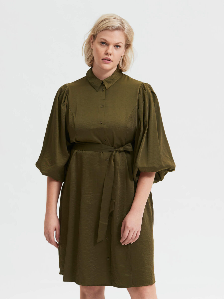 Selected CURVE BALLOON SLEEVED SHIRT DRESS, Dark Olive, highres - 16084735_DarkOlive_003.jpg