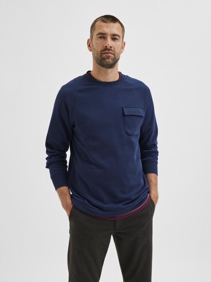 Selected CREW NECK SWEATSHIRT, Navy Blazer, highres - 16081250_NavyBlazer_003.jpg