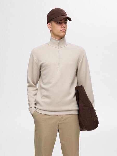 Selected VISCOSE BLEND HALF ZIP SWEATSHIRT, Pure Cashmere, highres - 16094477_PureCashmere_003.jpg
