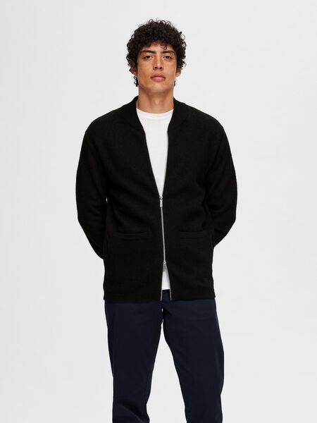 Selected MERINO WOOL CARDIGAN, Black, highres - 16091854_Black_003.jpg