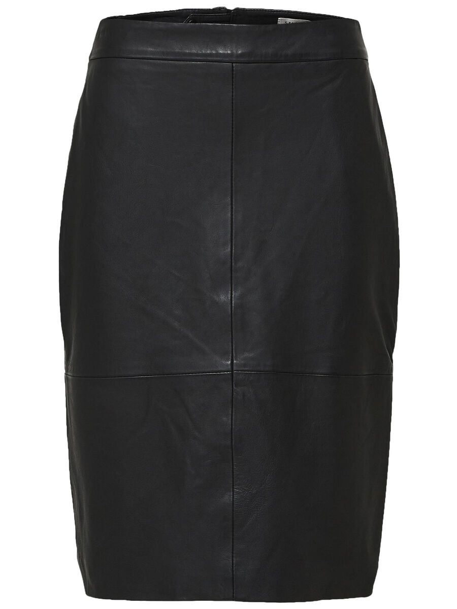 Selected HIGH WAIST  LEATHER SKIRT, Black, highres - 16067930_Black_001.jpg