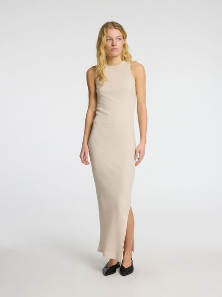 Selected RIBBED COTTON MAXI DRESS, Oatmeal, highres - 16096505_Oatmeal_1157660_003.jpg