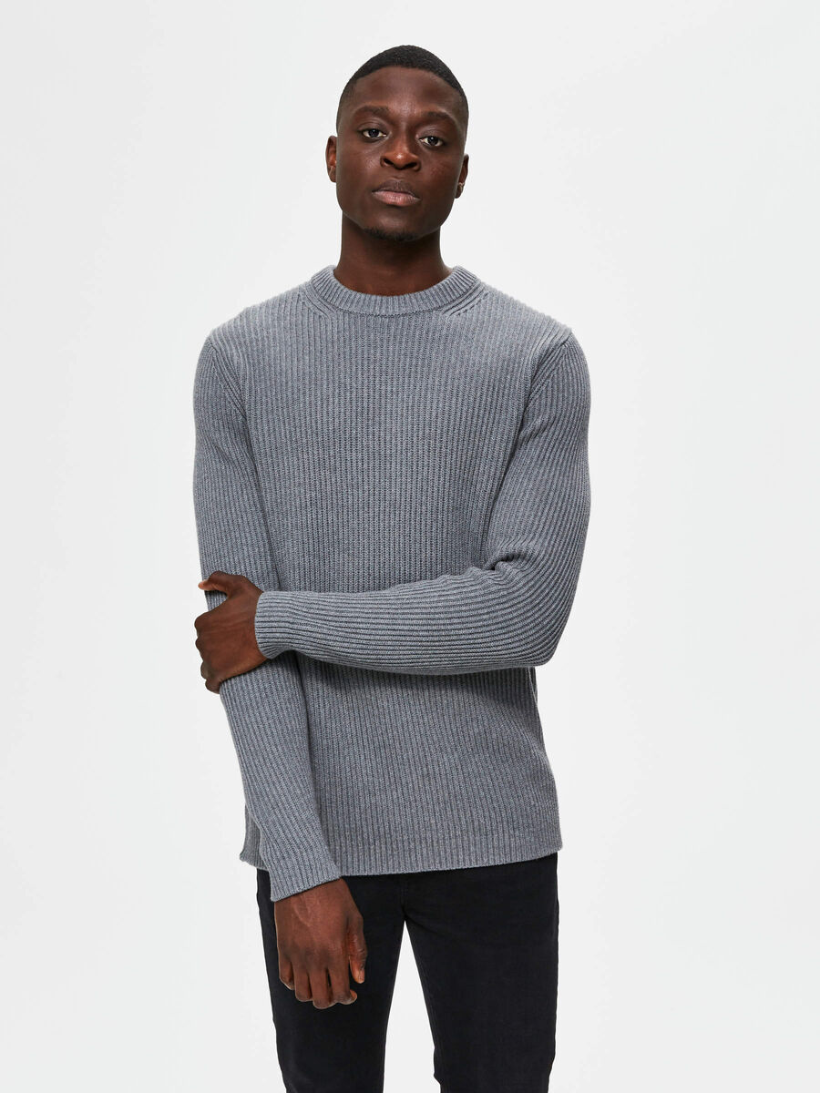 Selected RIBBED CREW NECK - JUMPER, Anthracite, highres - 16075213_Anthracite_791270_003.jpg