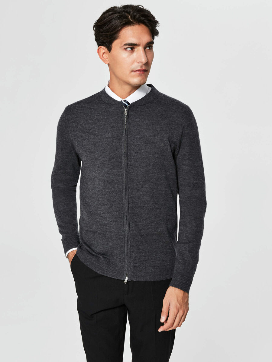 Selected MERINO WOOL - CARDIGAN, Medium Grey Melange, highres - 16066781_MediumGreyMelange_003.jpg