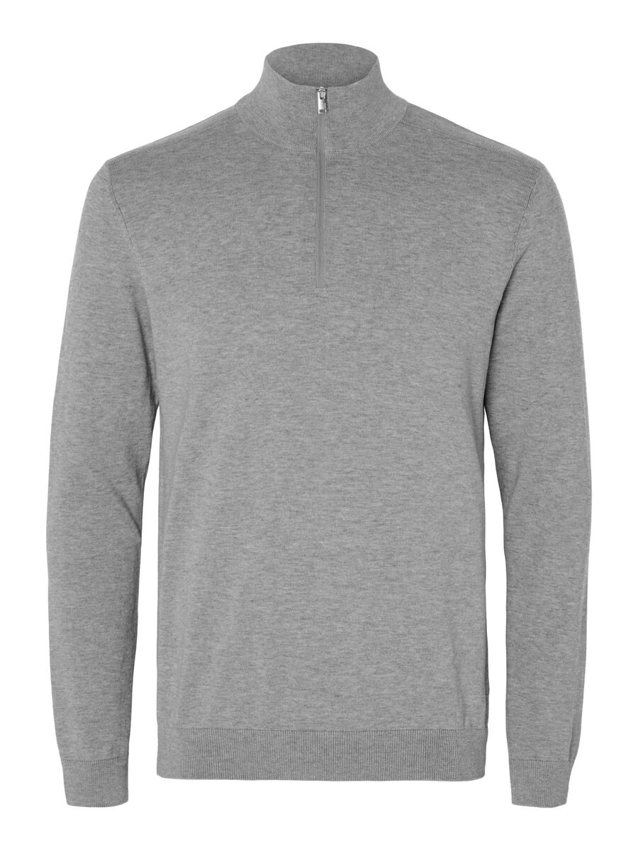 Selected HALF-ZIP STRICKPULLOVER, Medium Grey Melange, highres - 16074687_MediumGreyMelange_001.jpg