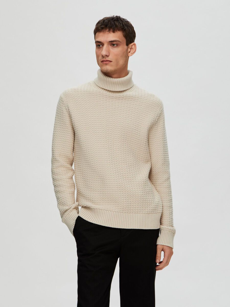 Selected TEXTURED ROLL NECK JUMPER, Oatmeal, highres - 16091739_Oatmeal_003.jpg