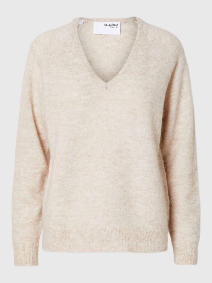 Selected WOOL BLEND V NECK PULLOVER, Birch, highres - 16094268_Birch_1113603_001.jpg