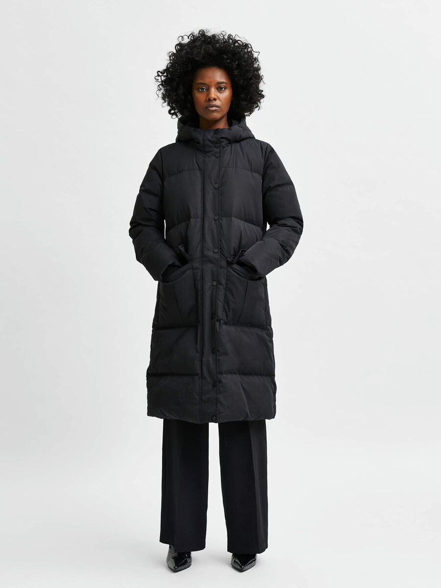 Selected HOODED DOWN COAT, Black, highres - 16082466_Black_003.jpg