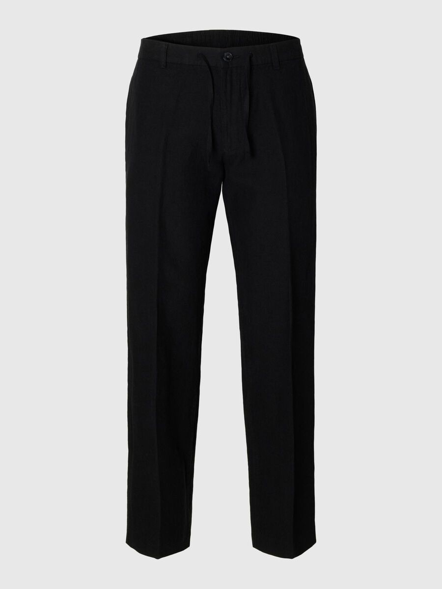 Selected 196 STRAIGHT FIT BROEK VAN LINNENBLEND, Black, highres - 16096224_Black_001.jpg