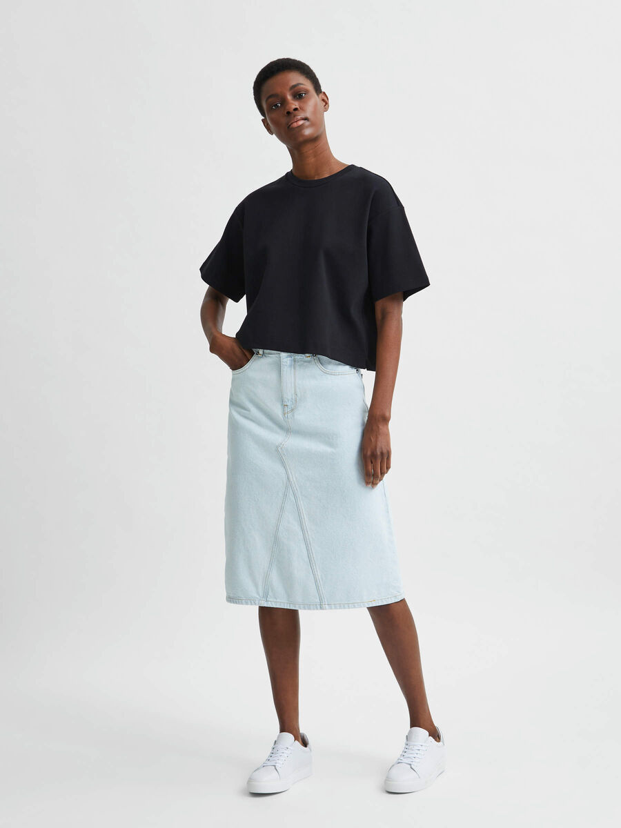 Selected ORGANIC COTTON A-LINE DENIM SKIRT, Light Blue Denim, highres - 16079191_LightBlueDenim_003.jpg