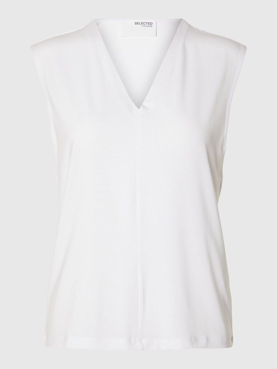Selected SLEEVELESS V-NECK TOP, Bright White, highres - 16093856_BrightWhite_001.jpg
