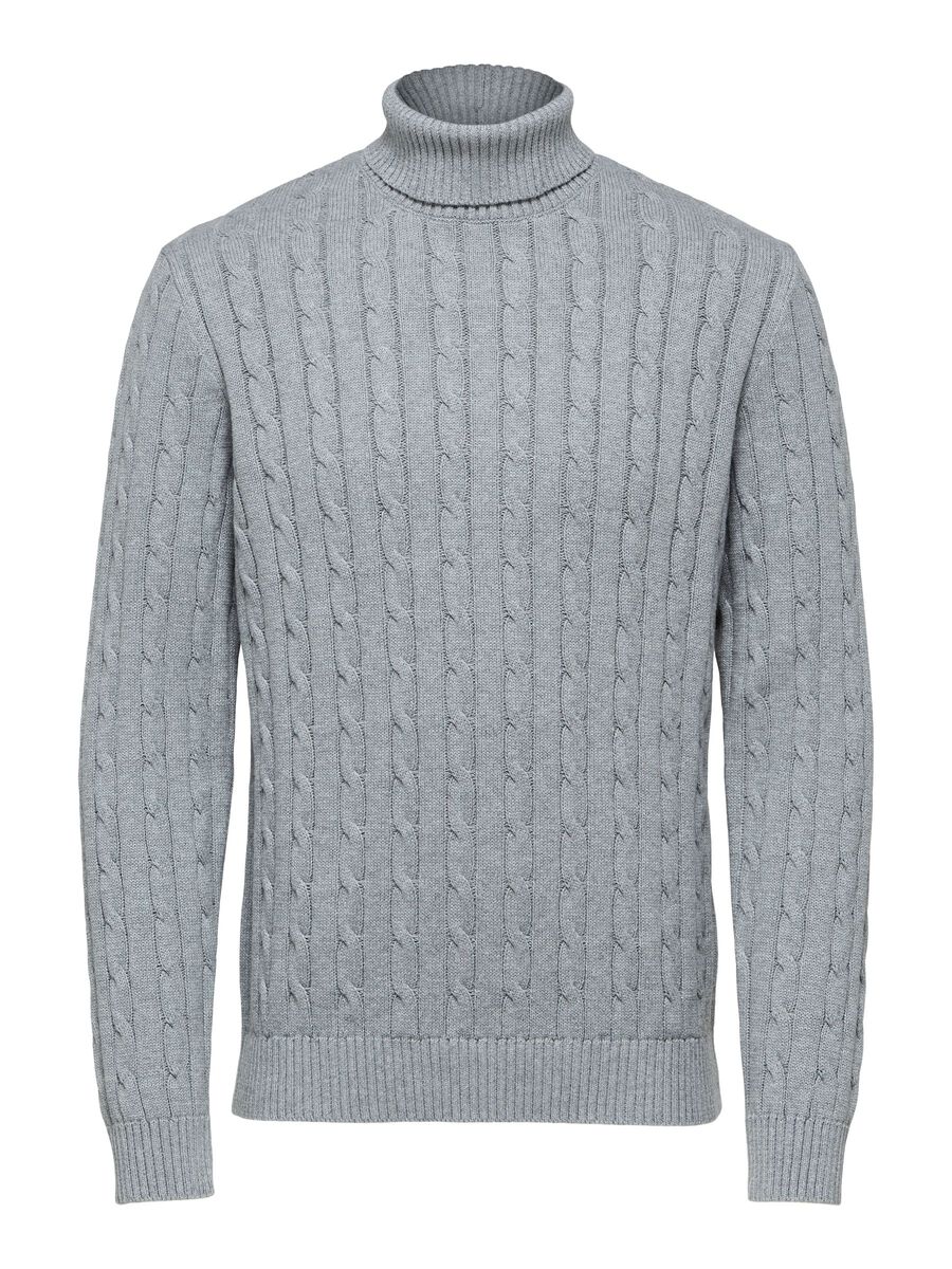 Selected CABLE KNIT PULLOVER, Medium Grey Melange, highres - 16077218_MediumGreyMelange_001.jpg