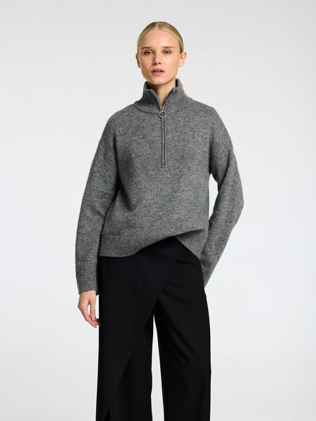 Selected SWETER Z KRÓTKIM ZAMKIEM, Medium Grey Melange, highres - 16097968_MediumGreyMelange_003.jpg