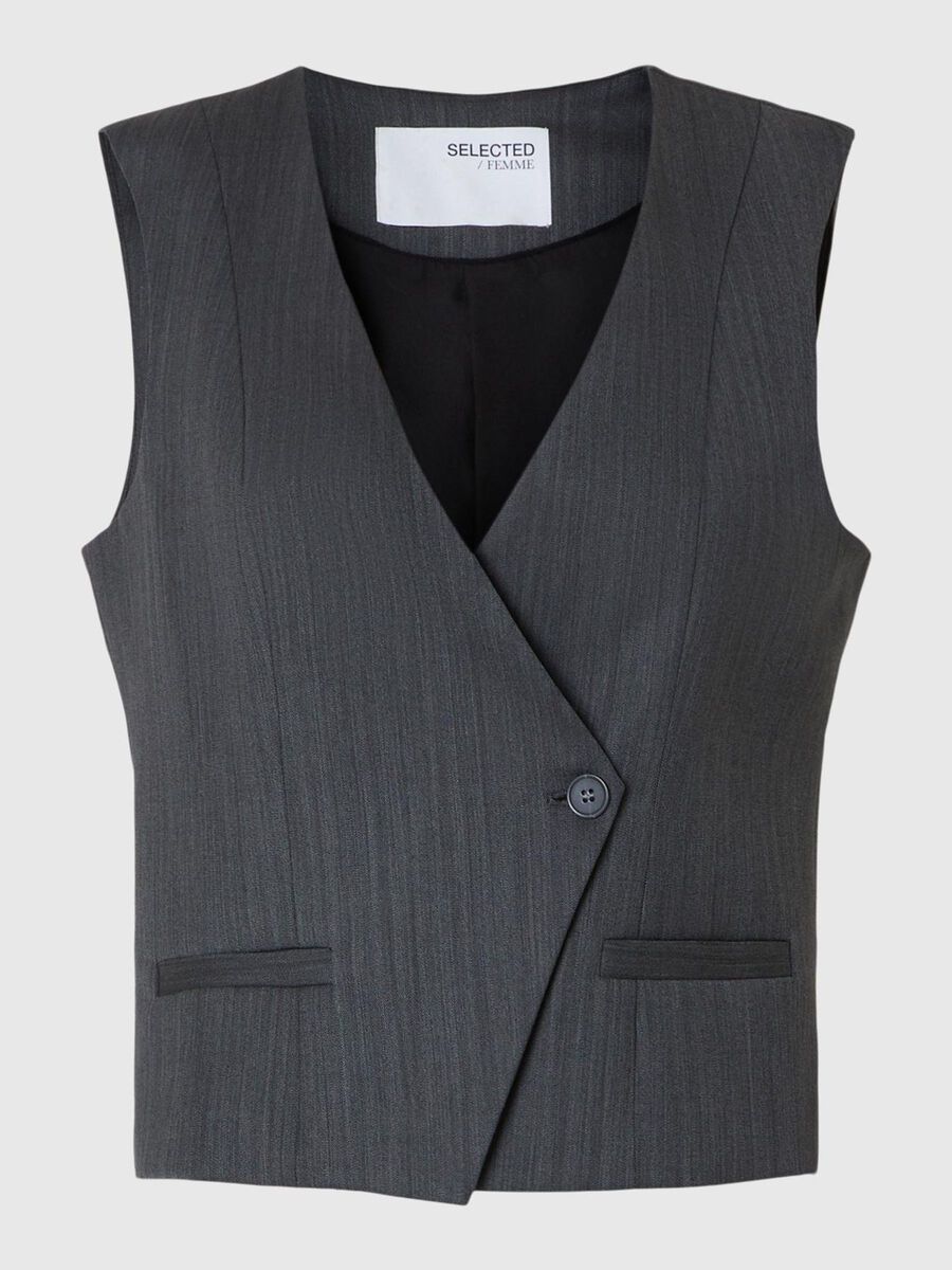 Selected ASYMÉTRIQUE EN LAINE MÉLANGÉE GILET, Steel Gray, highres - 16095680_SteelGray_001.jpg
