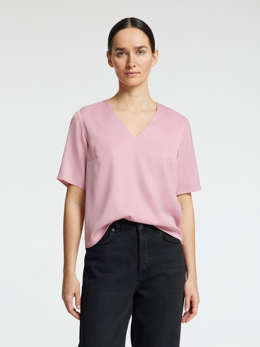 Selected SHORT SLEEVED V-NECK TOP, Bleached Mauve, highres - 16096434_BleachedMauve_003.jpg