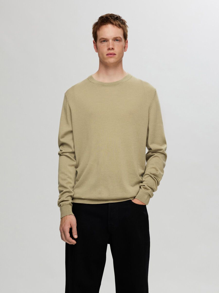 Selected 100% MERINO WOOL CREWNECK JUMPER, Kelp, highres - 16094647_Kelp_003.jpg