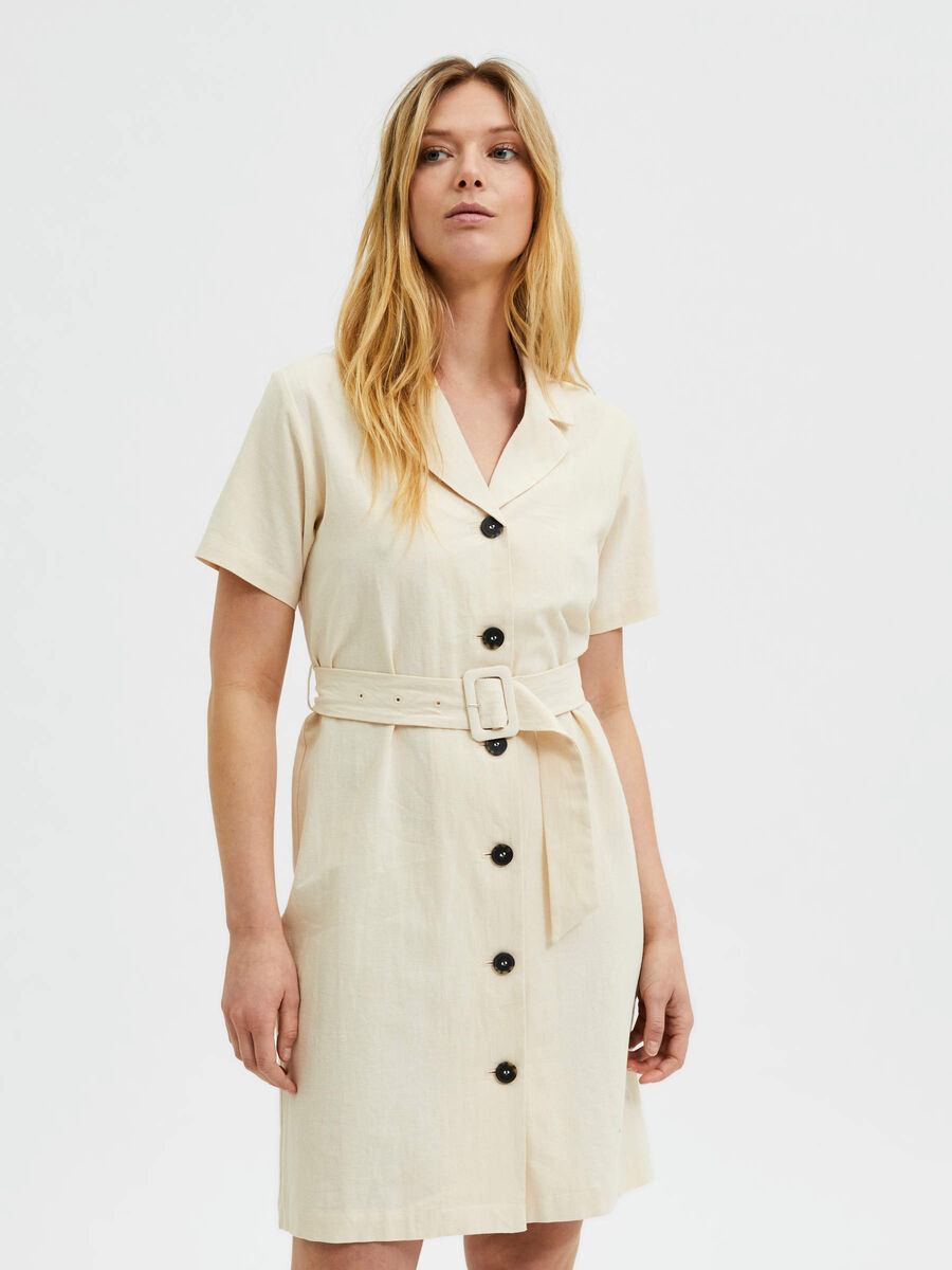 Selected LINEN BLEND SHIRT DRESS, Sandshell, highres - 16083234_Sandshell_003.jpg