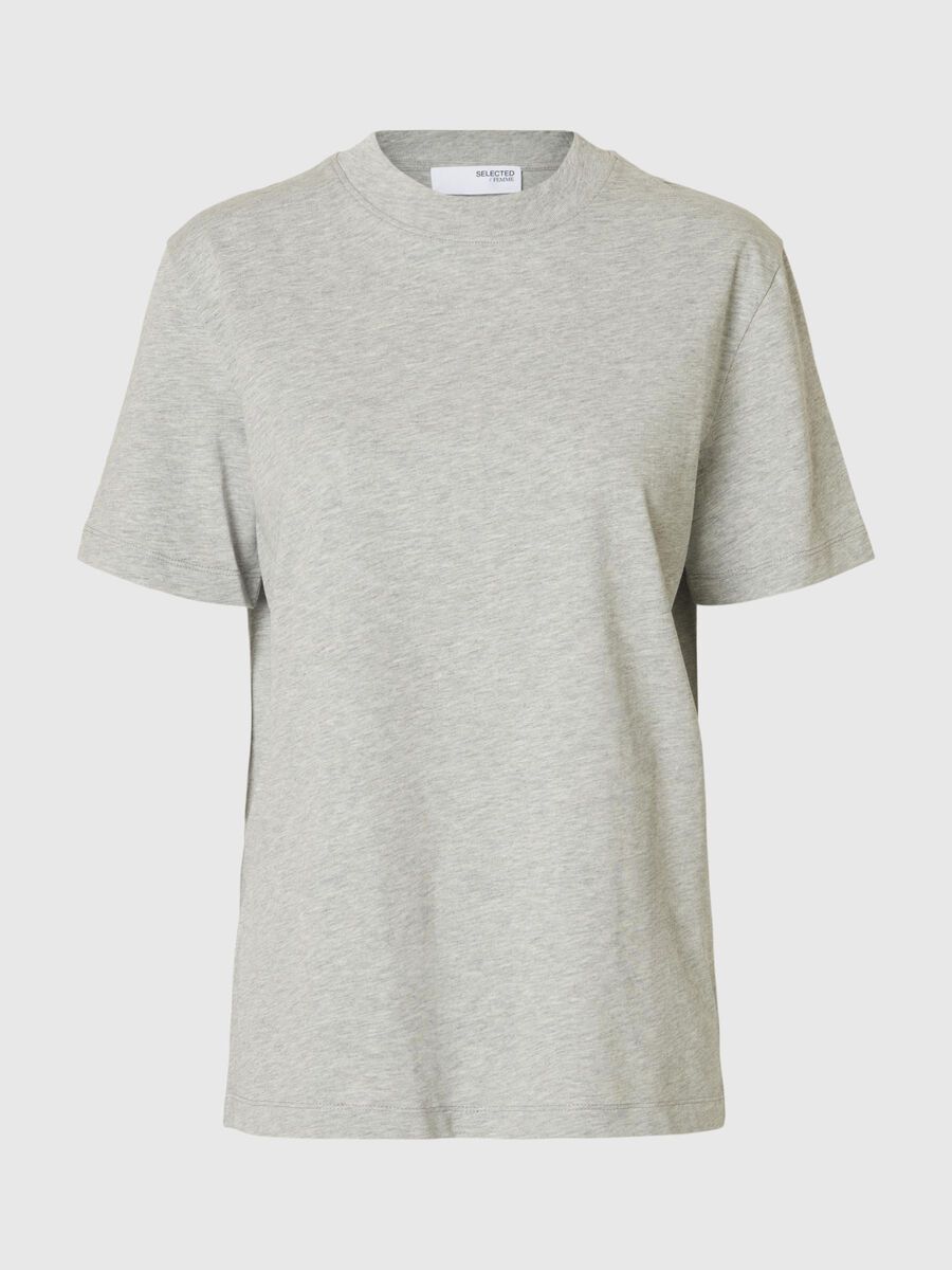 Selected MOCK-NECK T-SHIRT, Light Grey Melange, highres - 16092428_LightGreyMelange_001.jpg