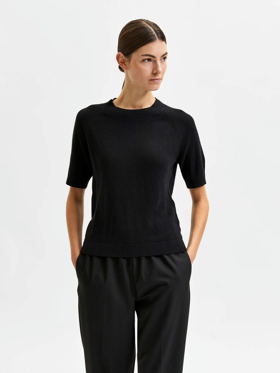 Selected SHORTSLEEVE GEBREIDE TOP, Black, highres - 16082348_Black_003.jpg