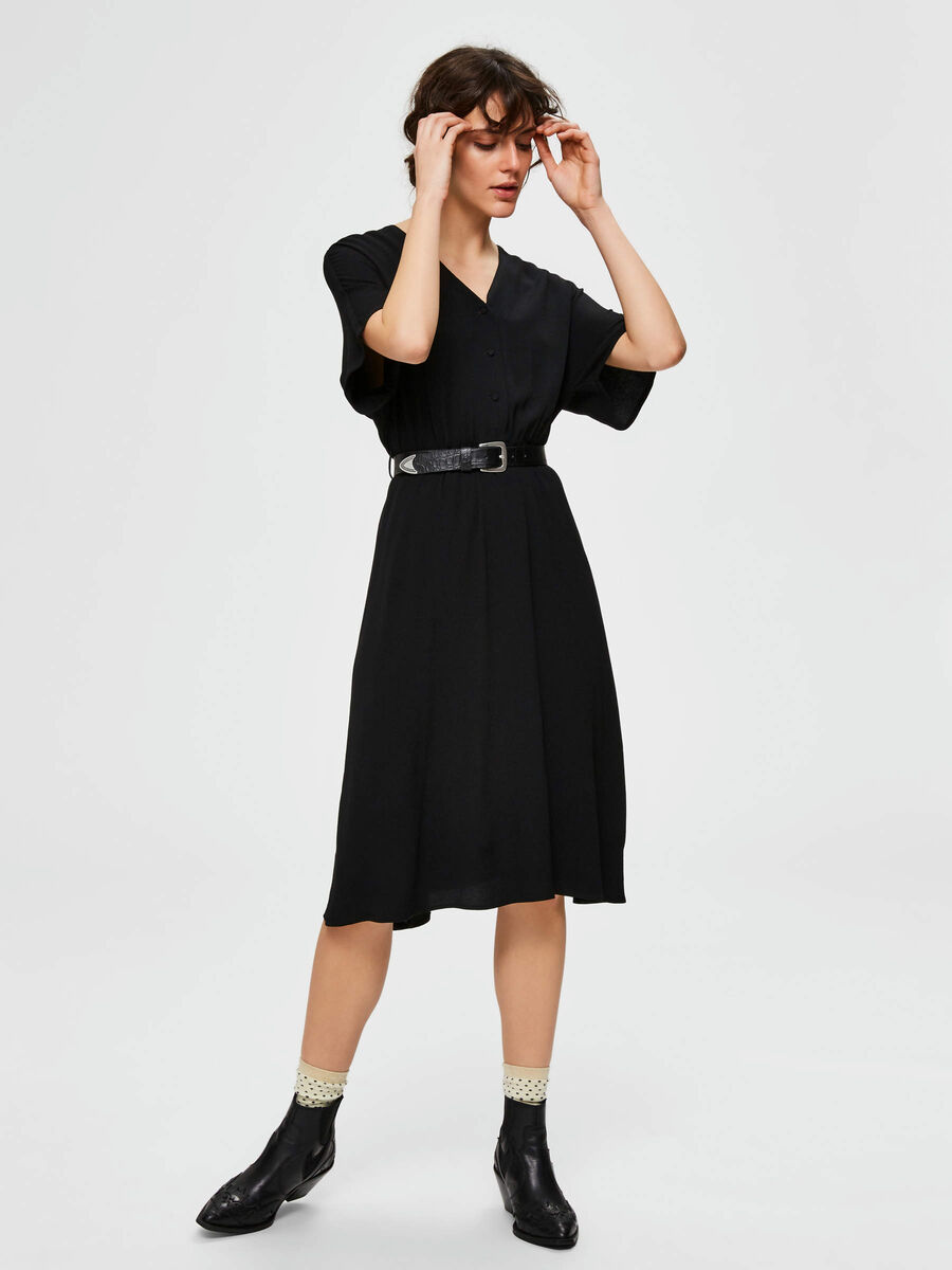 Selected SHORT-SLEEVED - MIDI DRESS, Black, highres - 16071690_Black_003.jpg