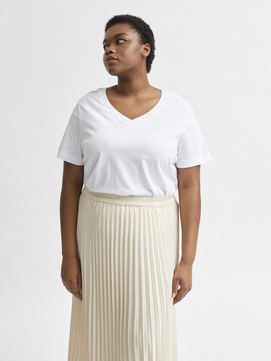 Selected CURVE - ORGANIC COTTON V-NECK - T-SHIRT, Bright White, highres - 16079254_BrightWhite_003.jpg