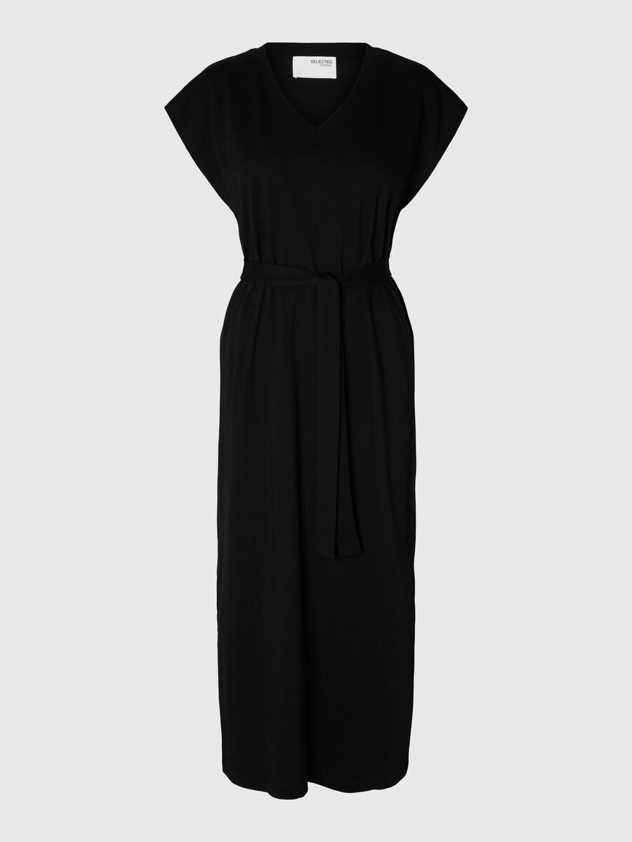 Selected CAP SLEEVE ROBE MI-LONGUE, Black, highres - 16089879_Black_001.jpg