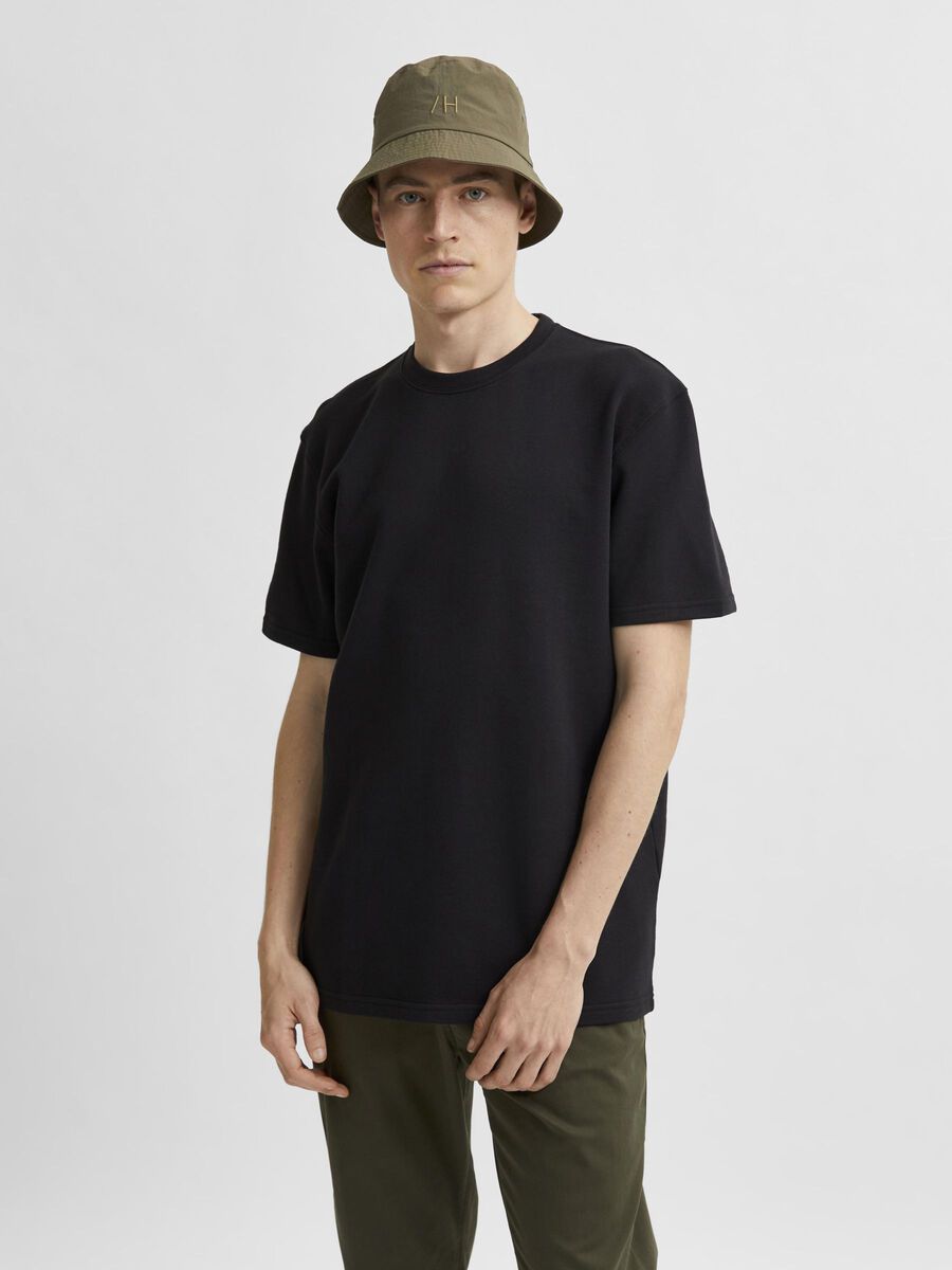 Selected ORGANIC COTTON SWEAT T-SHIRT, Black, highres - 16079046_Black_003.jpg