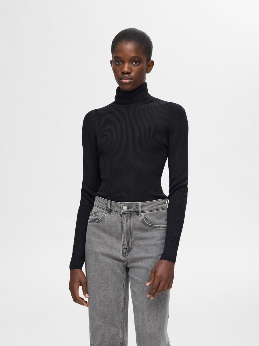 Selected GERIPPTES WOLLGEMISCH ROLLKRAGENPULLOVER, Black, highres - 16094754_Black_003.jpg
