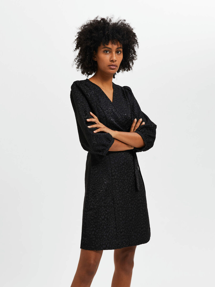 Selected JACQUARD MINI ROBE CACHE-CŒUR, Black, highres - 16089087_Black_003.jpg