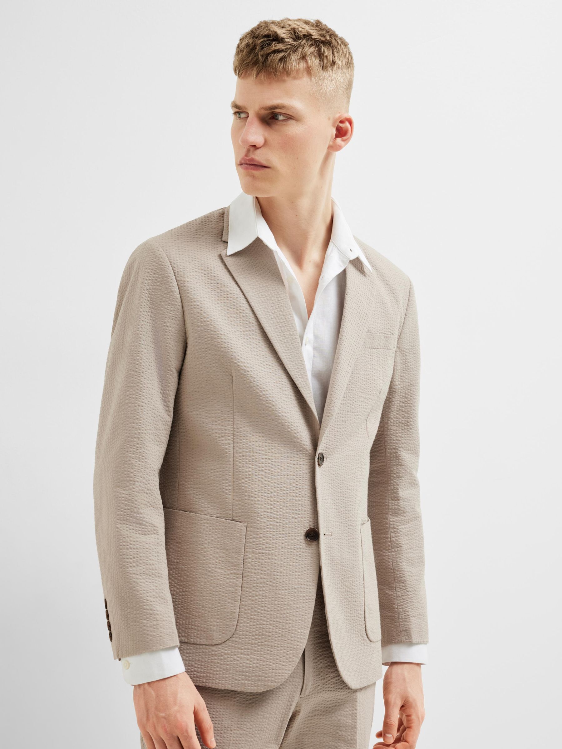 REGULAR FIT SEERSUCKER BLAZER | Grey | SELECTED HOMME®