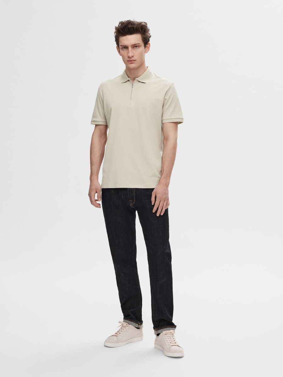 Selected ZIPPER POLO SHIRT, Oatmeal, highres - 16079026_Oatmeal_005.jpg