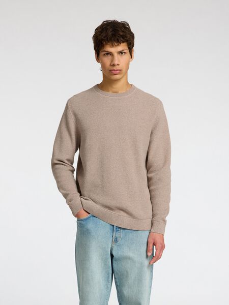 Selected 100% COTTON CREWNECK JUMPER, Oatmeal, highres - 16094385_Oatmeal_1154768_003.jpg