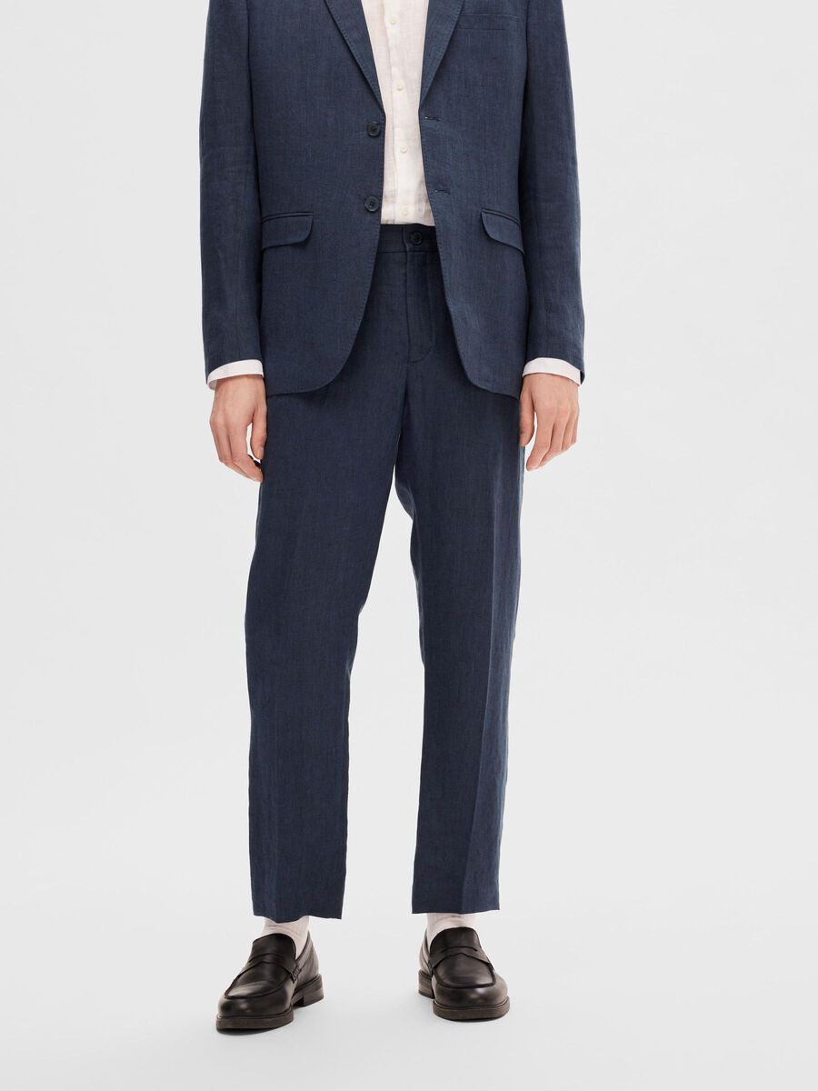 Selected 100% LINEN SUIT TROUSERS, Navy Blazer, highres - 16092415_NavyBlazer_003.jpg